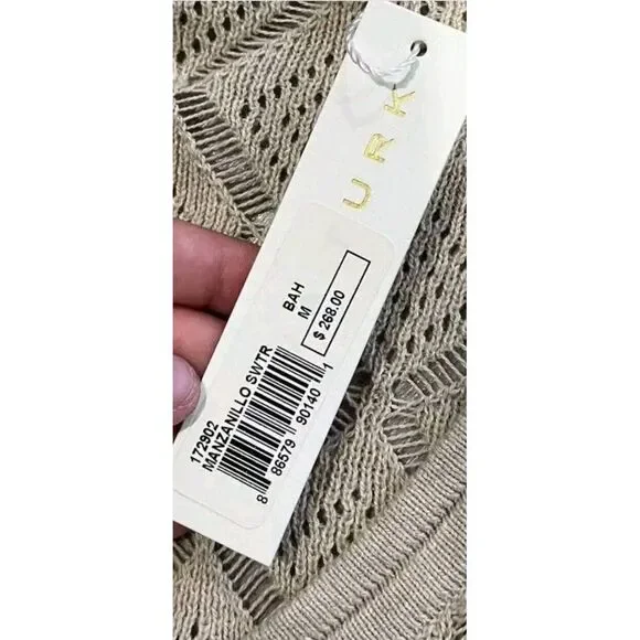 Trina Turk Sweater Dress Womens Small Tan Manzanillo Fringe Hem Minimalist Basic